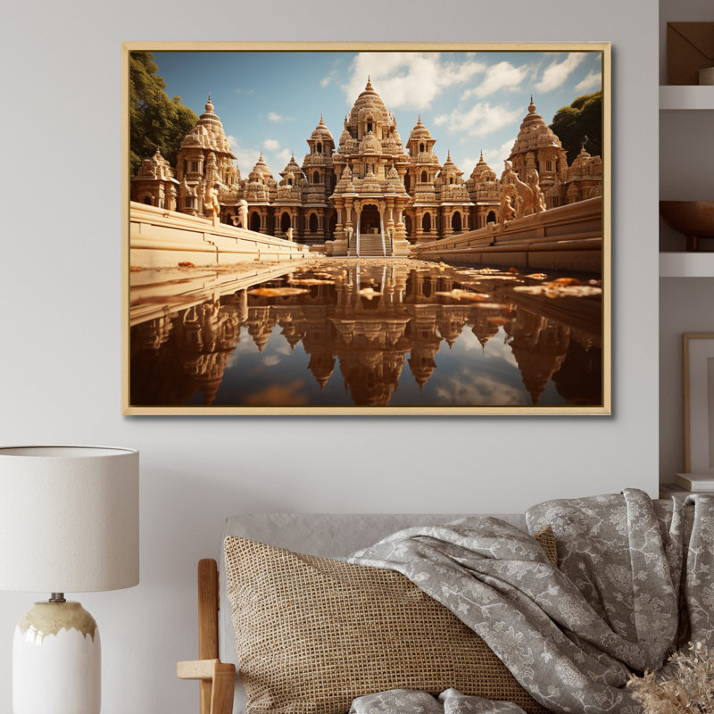 «Hinduisim Art Temple Reflections I», reproduction, H 30 po x l 40 po x P 1,5 po, Cadre naturel flottant