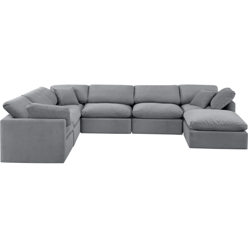 Itala Velvet U-Shaped Sectional Reversible, Grey Velvet