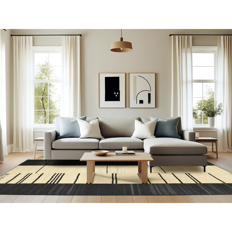 Tapis noir/beige contemporain, Rectangle 6 pi x 9 pi