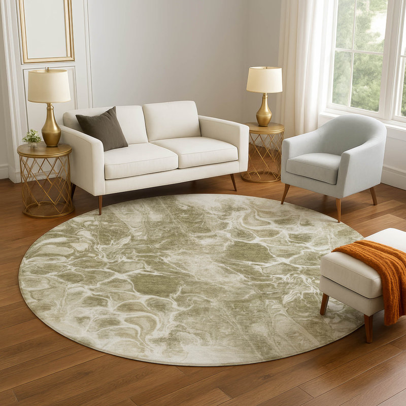 Premium Machine Washable Mayfield AMF1936 Abstract Rug, Round 8'