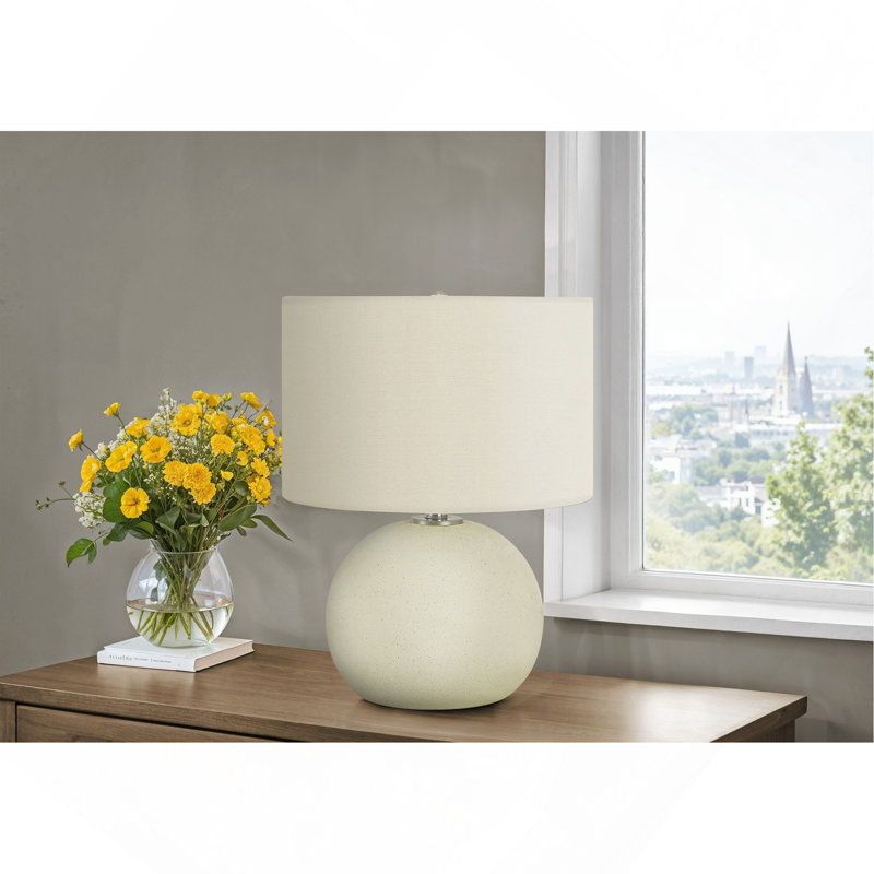 Lighting, H 18 po, lampe de table, abat-jour ivoire / crème, céramique crème, contemporain