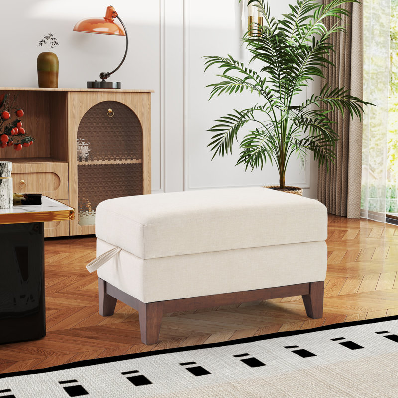 Holyn 30.8" Wide Mordern Rectangle Upholstered Storage Ottomans, Beige