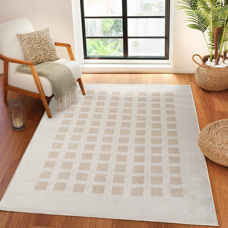 Machine Washable Shaggy Boho Beige Area Rug, Rectangle 200 x 275cm