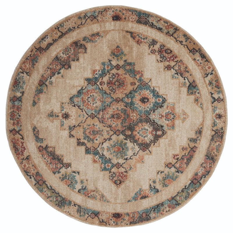 Tapis de style oriental crème Summertown, Rond 7 pi 10 po