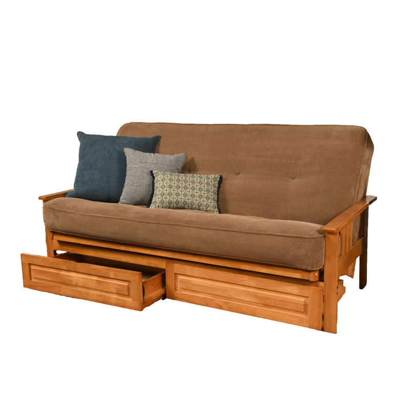 Le cadre de futon double Stratford comprend des tiroirs de rangement et un matelas, Innerspring, Microsuède moka Marmont