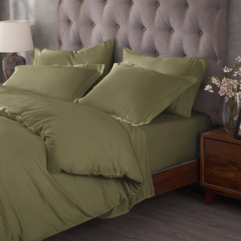 Lunete Egyptian Cotton Blend Modern & Contemporary Duvet Cover Set, Sage, Twin Duvet cover + 1 Pillow Sham
