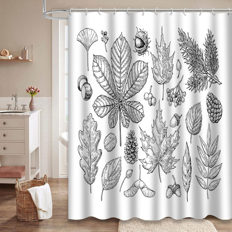 Rideau de douche avec 12 crochets et feuilles d'automne, L 72 po x l 84 po