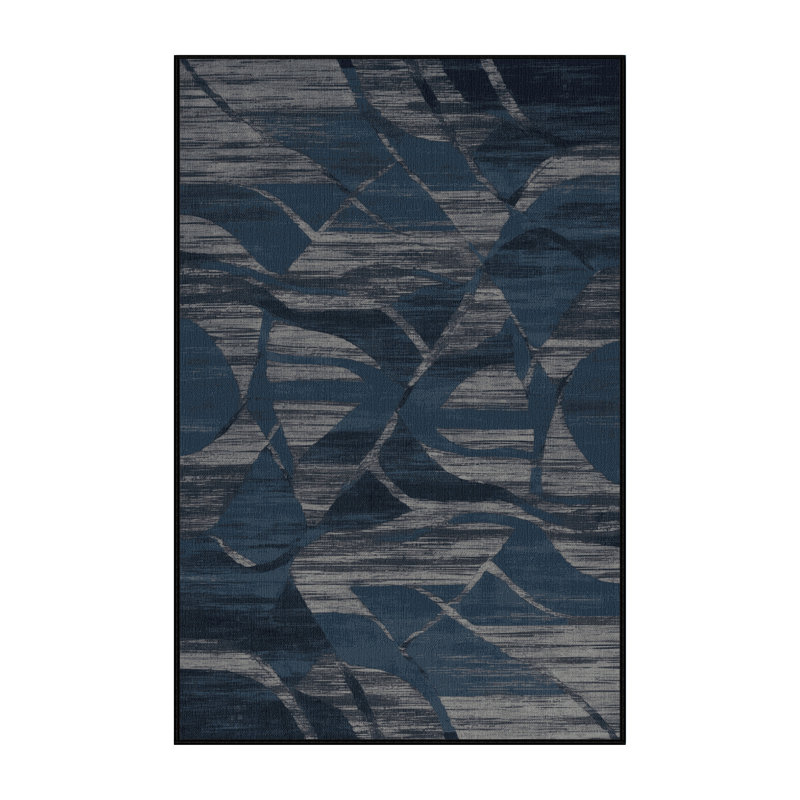 Tapis abstrait gris lavable à la machine, Rectangle 5 pi x 7 pi