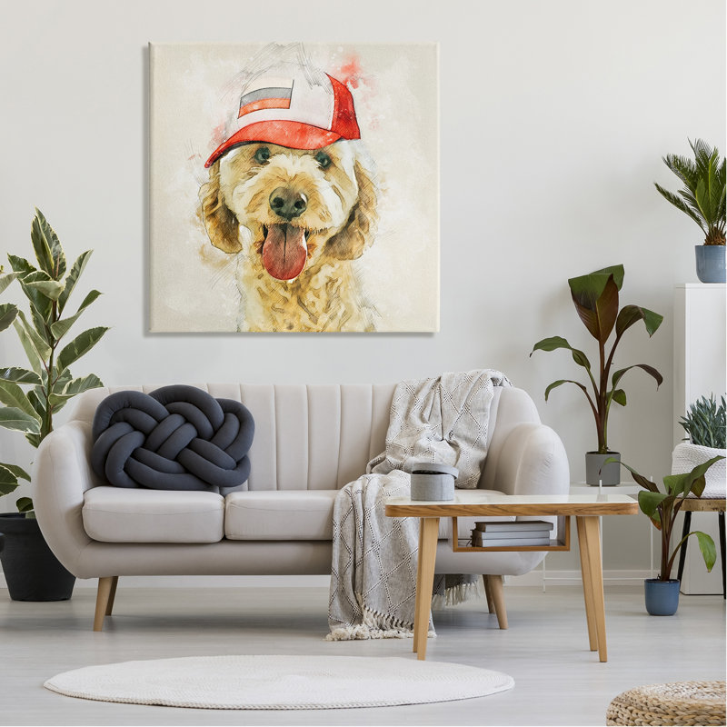 «Fun Dog Flag Stripes Hat» par Kim Curationa - impression sur toile tendue, H 36 po x l 36 po x P 1,5 po