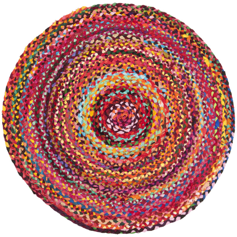 Tapis géométrique en coton tissé à la main Heil, Rond 3 pi