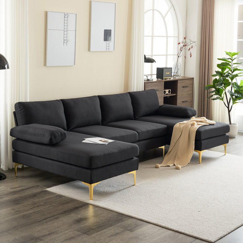 Upholstered Sectional Reversible, Black Polyester Blend