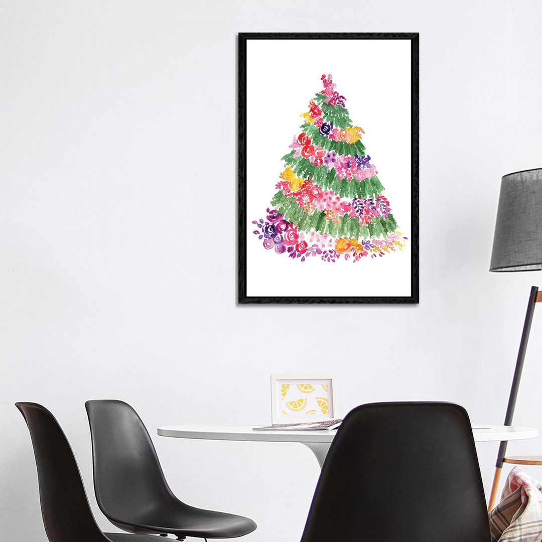 Floraler Weihnachtsbaum von Blursbyai - Galerie-verpackte Leinwand Giclée auf Leinwand