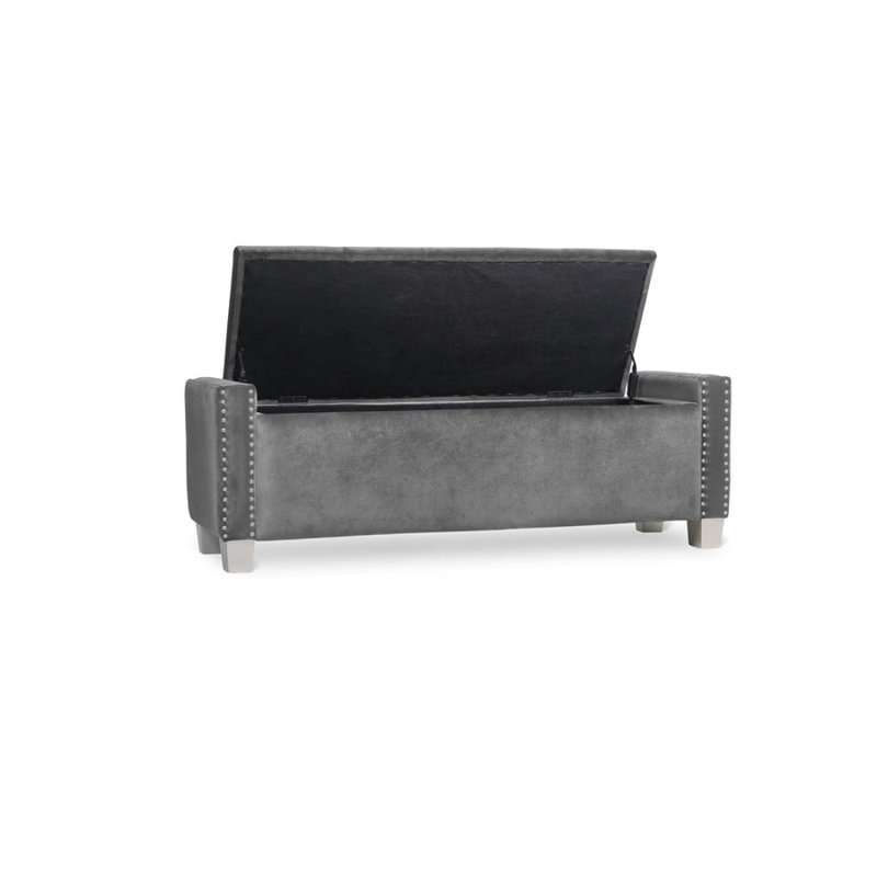Banc de rangement en velours Franco, Gris