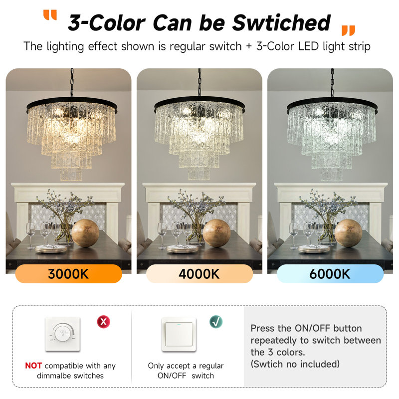 Unique Multi-layer Chandelier, 18" H x 23" W x 18" D, 4 Tiers, 11 Lights
