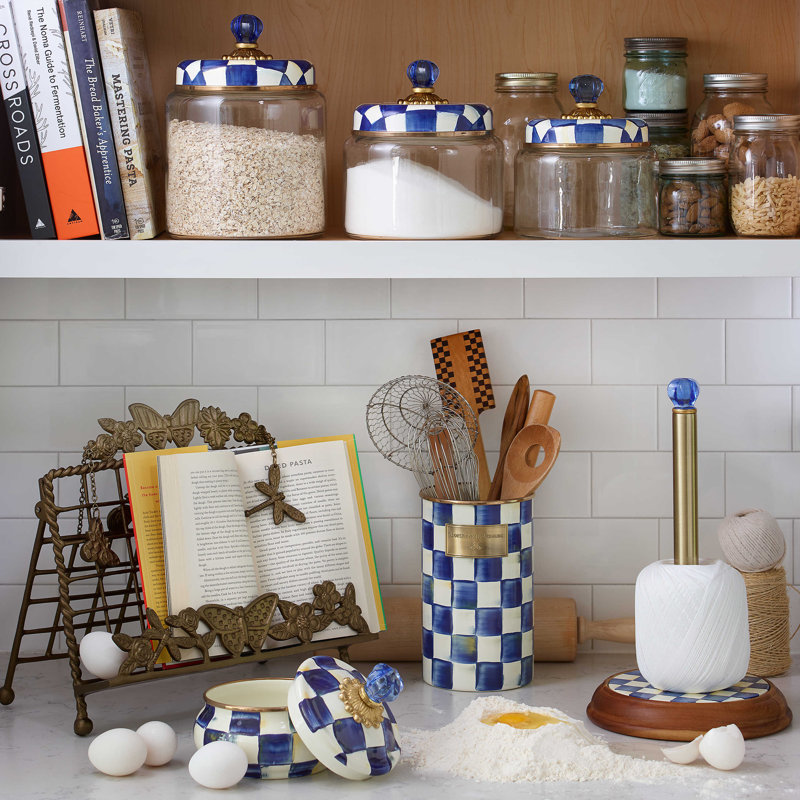 Check Utensil Crock, Blue/White