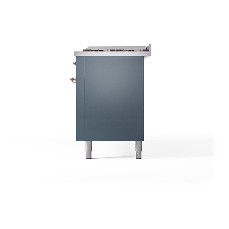 ILVE Nostalgie II Noblesse 60 po à deux brûleurs, 9 brûleurs, plaque chauffante, Gris-bleu / cuivre, Gaz naturel