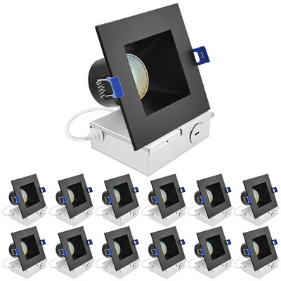 Luxrite 4 Inch Square LED Recessed Ceiling Light J-Box, 12W, 5CCT 2700K-5000K, 1060 Lumens Dimmable Canless Downlight, Wet Rated, IC Rated ETL 12 Pack