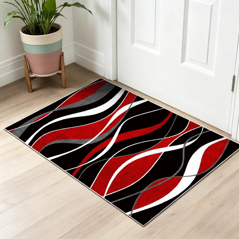 Tapis intérieur rouge lavé à la machine, Rouge