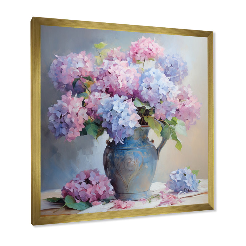 Bouquet d'hortensias tendres dans un doux pastel I - impression, Cadre doré à une seule photo, H 36 po x l 36 po x P 1,5 po