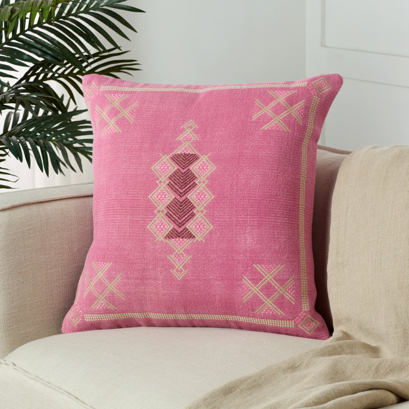 Mikes 100% Wool Throw Square Pillow, Polyester/Polyfill, Pink/Light Tan