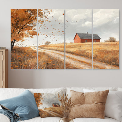 Windy Prairie Leaves Path o The Farm I - Prairie Art - Ensemble de décorations murales traditionnelles