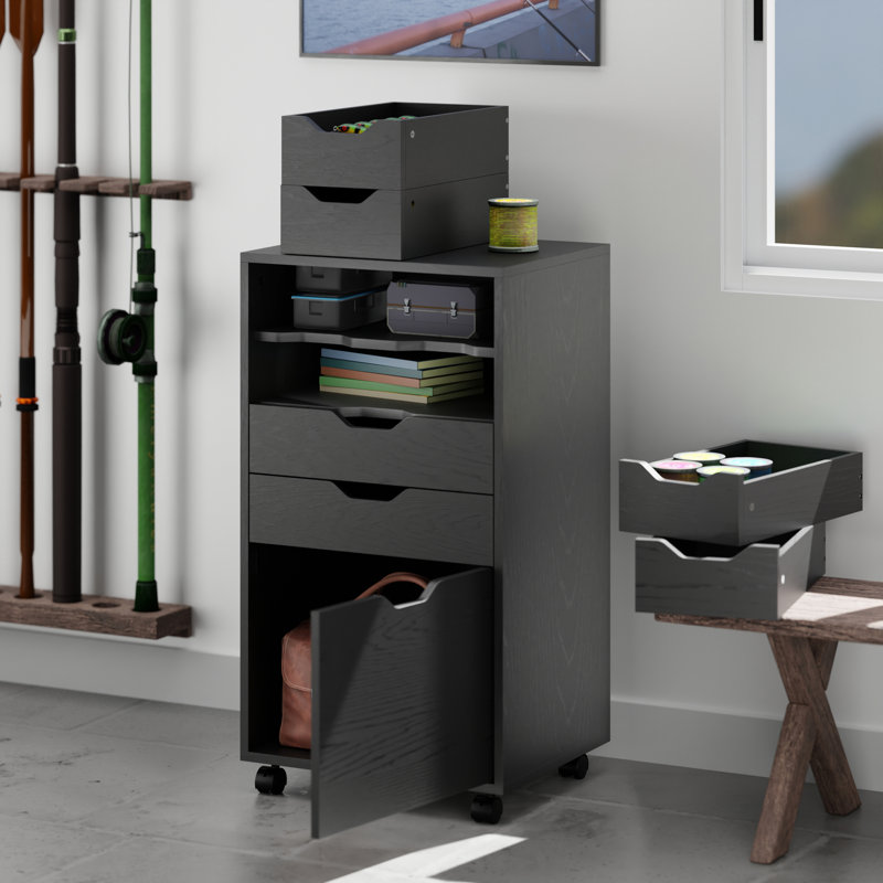 Halifax Bins & Drawers Multi-storage Tall Mobile Cabinet, Black