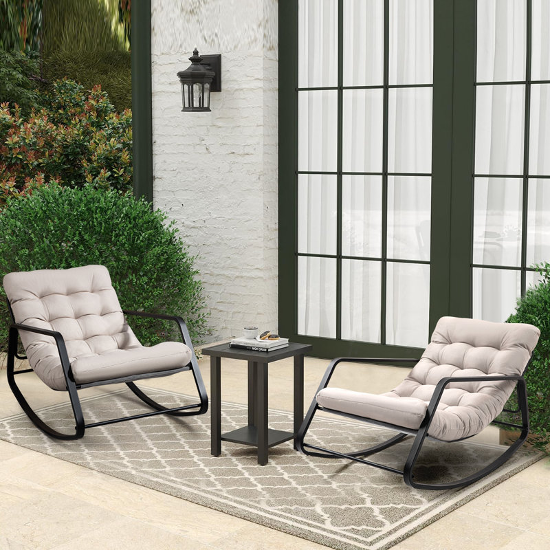Chaise berçante d'extérieur à structure métallique, Beige