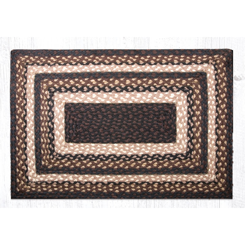  Mocha/Frappuccino Oblong Braided Rug Handwoven Jute, Rectangle 1'8" x 2'6"