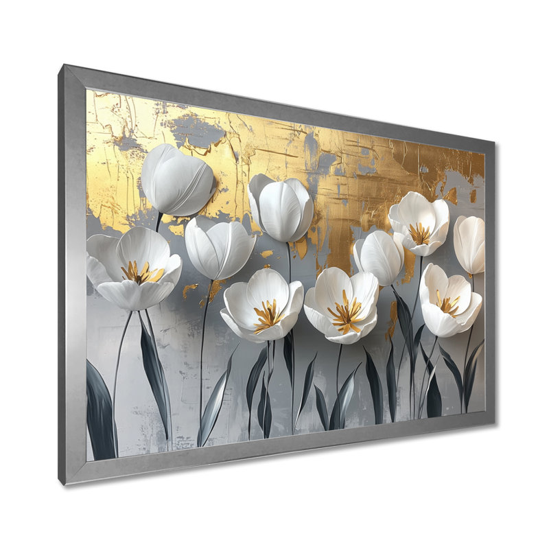 Millikan - Floral Large Wall Art, Argent argent, Cadre simple, H 16 po x l 32 po