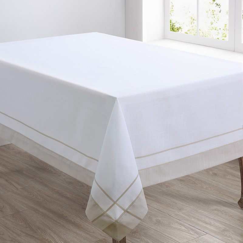 Natural Beige Rectangular Fabric Tablecloth with Banded Border