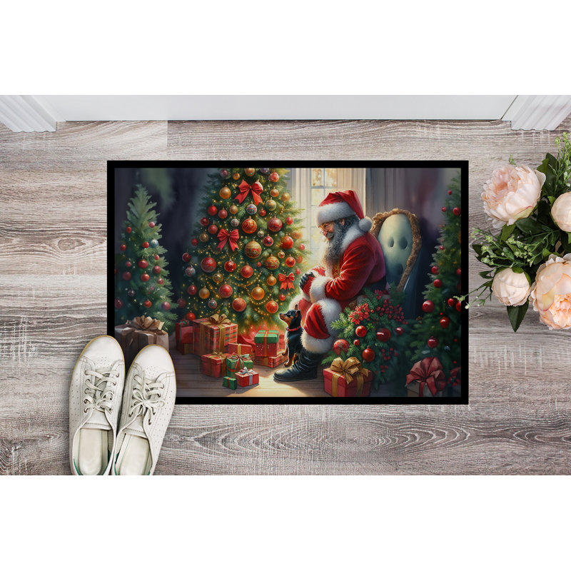Paillasson miniature Pinscher and Santa Claus, L 18 po x L 27 po