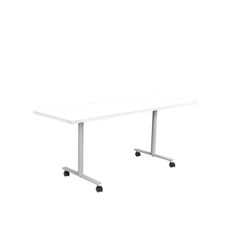 Table polyvalente avec pieds en T et roulettes Jurni, H 29,5 po x L 72 po x l 24 po, Blanc de designer