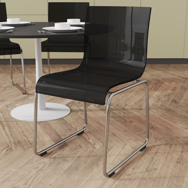 Jarnagin Modern Acrylic Dining Chair – Transparent Kitchen Side Chair with Chrome Steel Frame, Stackable and Lightweight with Floor Protectors for Dining Room or Office