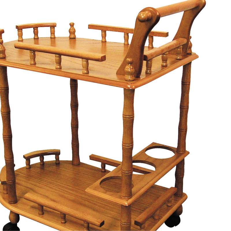 29" Tall 2 Wine Table With Locking Wheels, Wood Made And Oak Finish Wooden Cart Wheels Wonderful Warm Oak