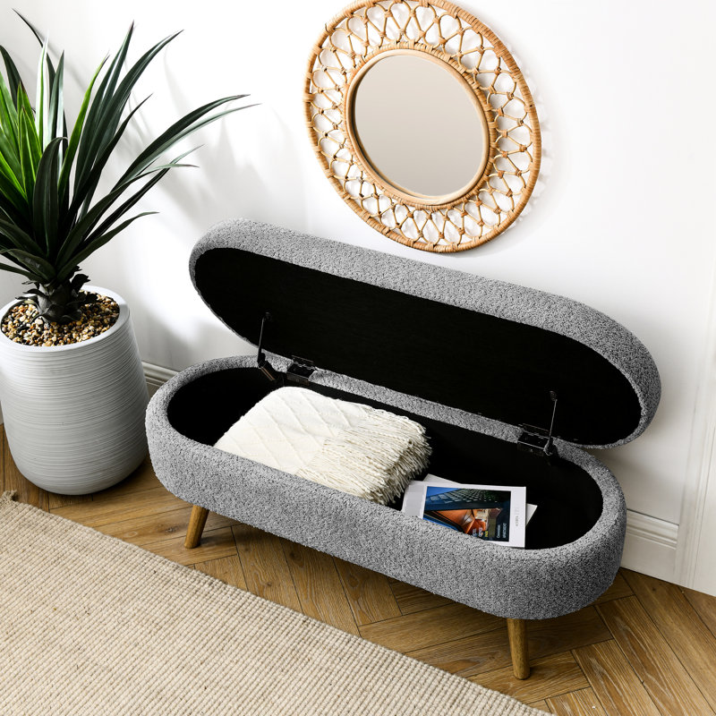 Faringdon Oval Storage Ottoman with Rubber Wood Legs, Gray