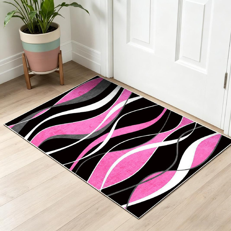 Tapis géométrique lavable à la machine, Rose