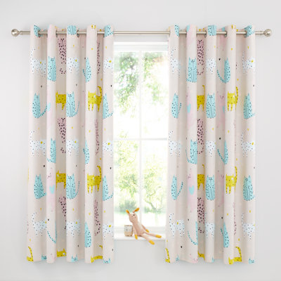 Cute Cats Fully Reversible Lined Eyelet Curtains