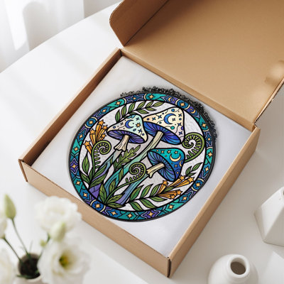Panneau de vitrail en verre coloré Mystic Mushroom, H 12 po