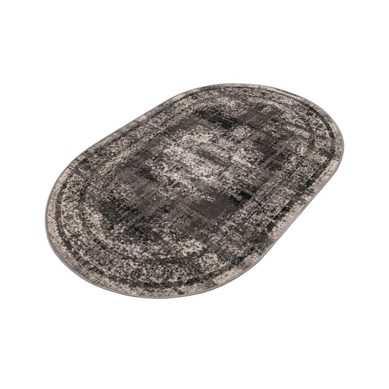 Oriental Gray Area Rug, Oval 3'3" x 5'3"