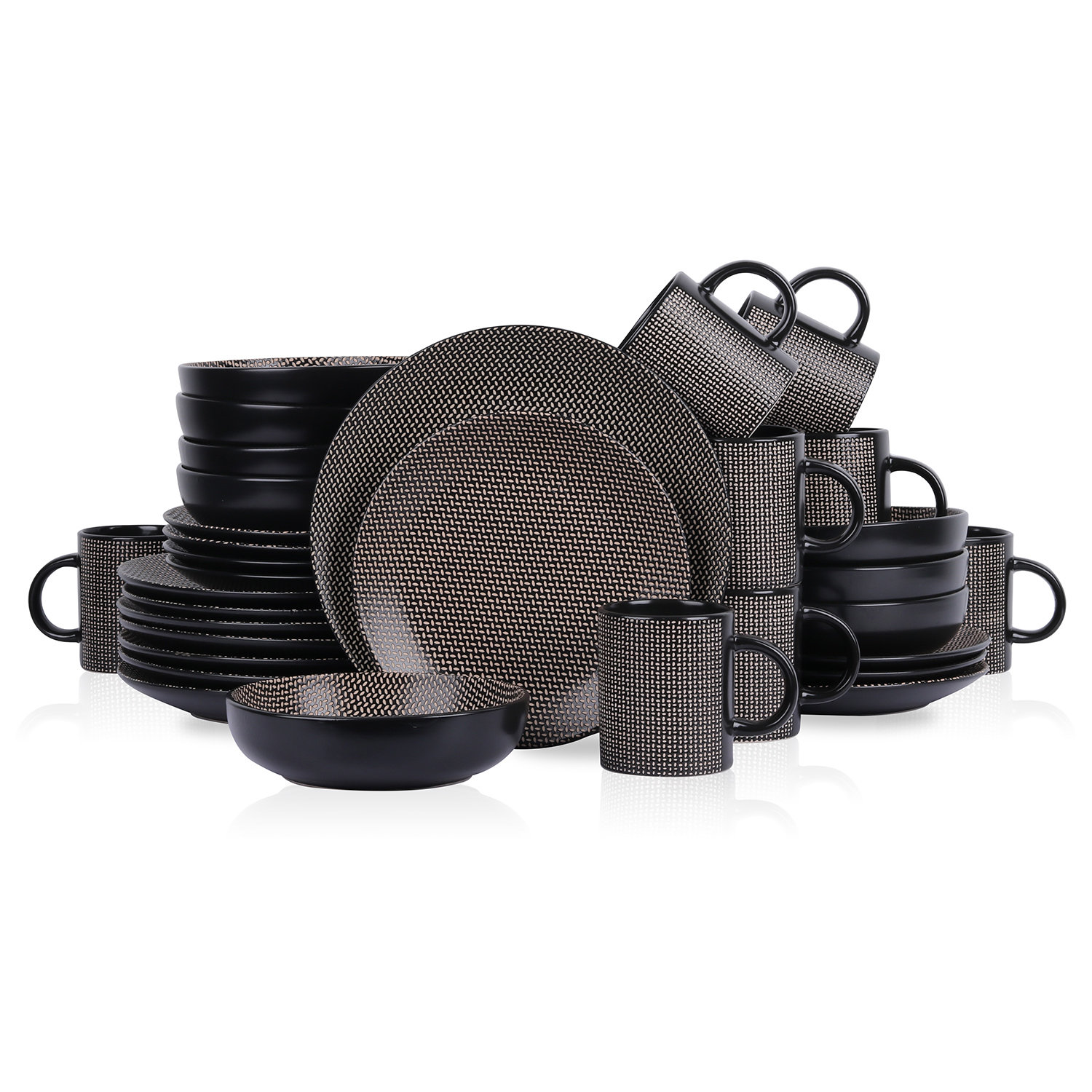 Stone Lain Daisy 32-Piece Dinnerware Set Stoneware, Brown/Black
