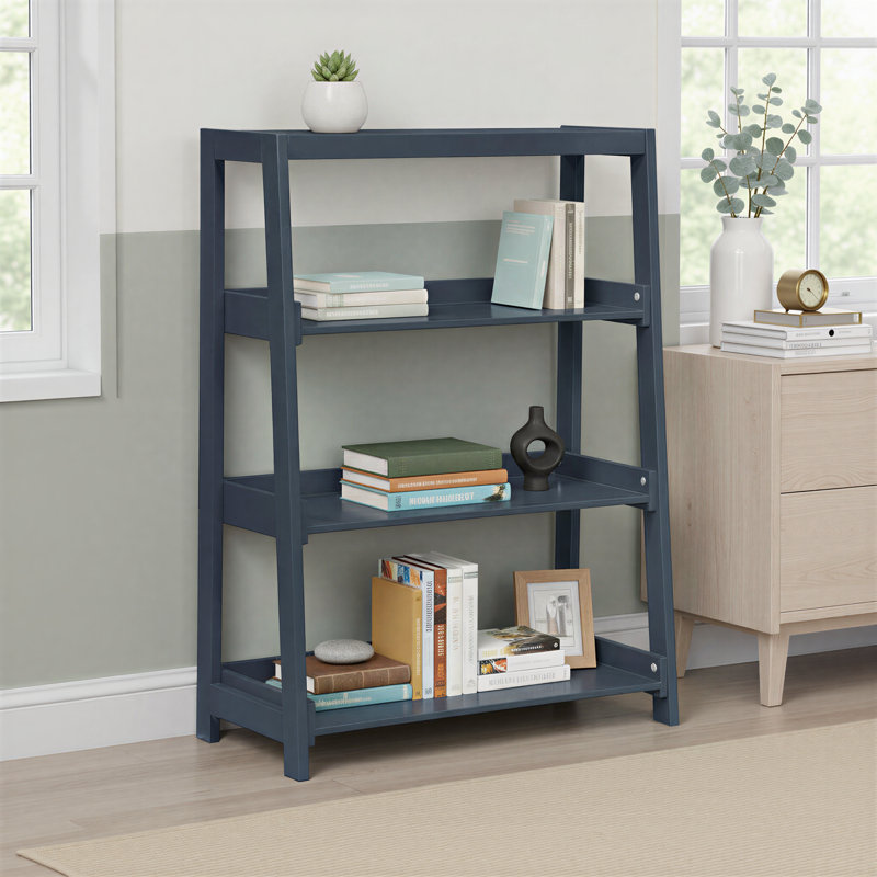 Estrela 30" Transitional Wood Bookcase with Three Fixed Shelves, Solid Wood Construction & Compact Vertical Design, Blue
