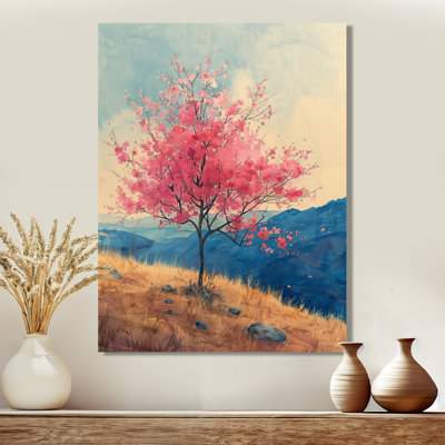 «Rose Cherry Blossom Tree Meadow Dream III», reproduction d'art mural cerisier en fleurs