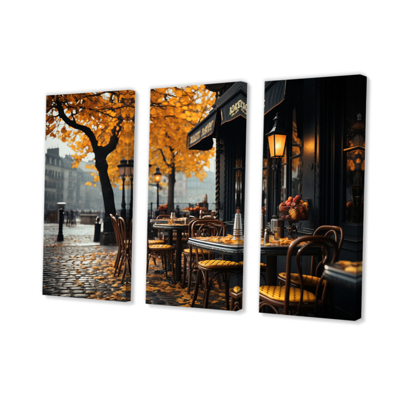 «France Parisian Cafe Charm III», reproduction sur toile 3 pièces, H 40 po x l 60 po x P 1 po