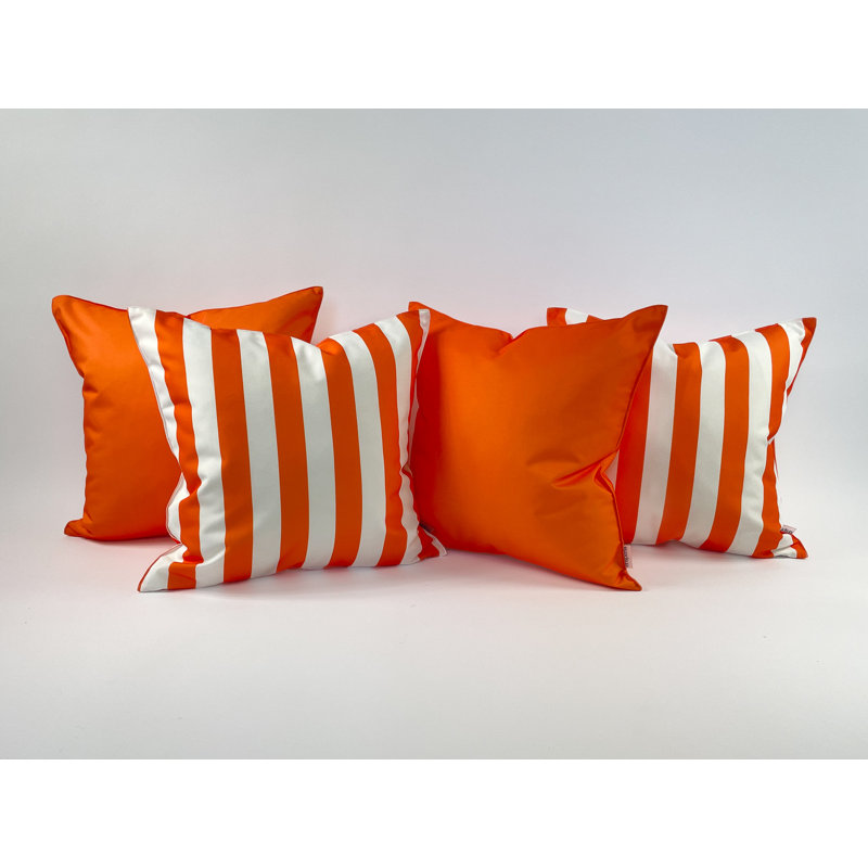 Solid and Stripe Outdoor Accent Pillow Cover Set, Orange Tiger