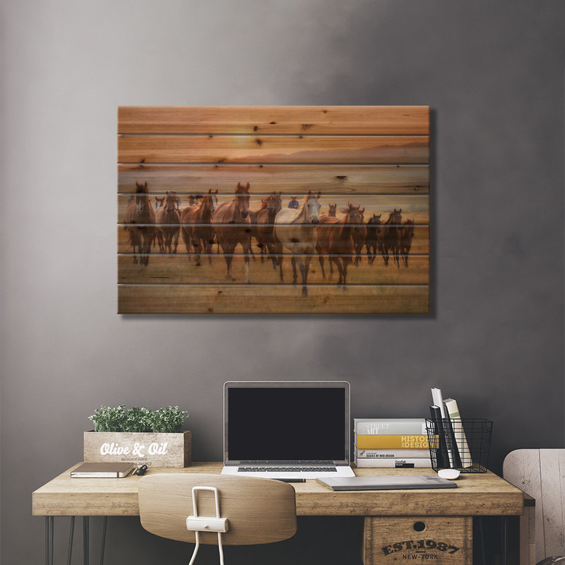 Chevaux en soleil II, H 18 po x l 26 po x P 1,5 po