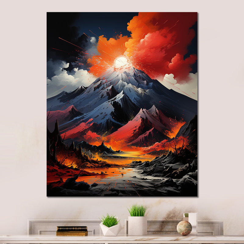 «Volcano Volcanic Explosion Moonlight I» sur métal, H 40 po x l 30 po x P 1,5 po