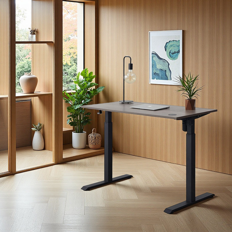 Jeetram Adjustable Metal Base Standing Desk, Gray Oak/Black