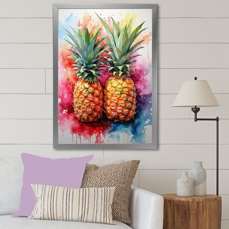 Fusion d'ananas dorés sur toile, H 32 po x l 24 po x P 1 po, Cadre photo argenté