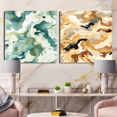 Green Celestial Aura & Desert Sand Dune Camouflage - Abstract Collages Square Collage Set Of 2