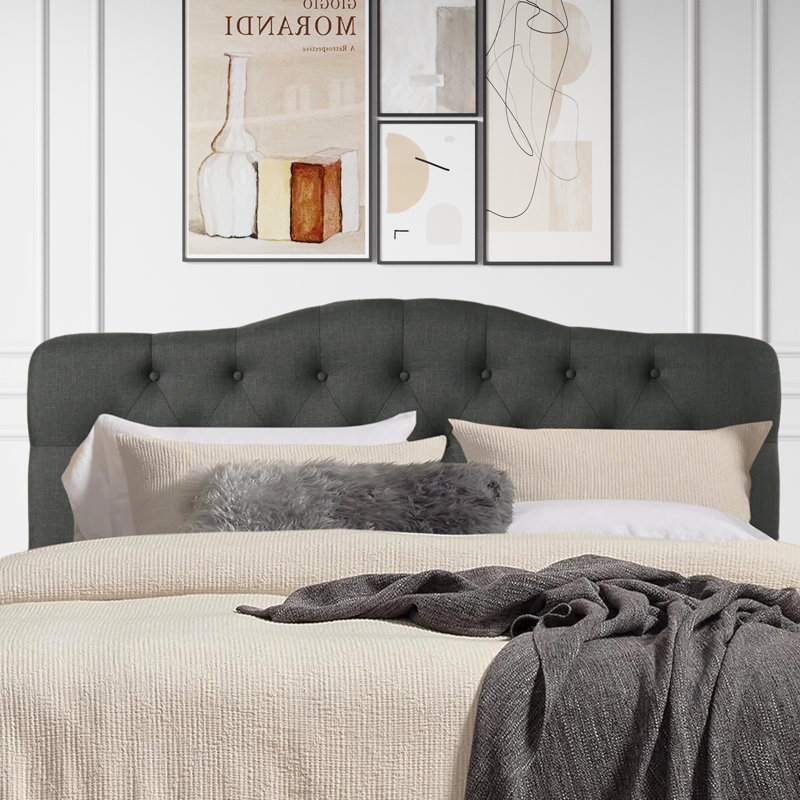 Linen Upholstered Headboard-Modern-Adjustable Height-Button Tufting, Black, Queen